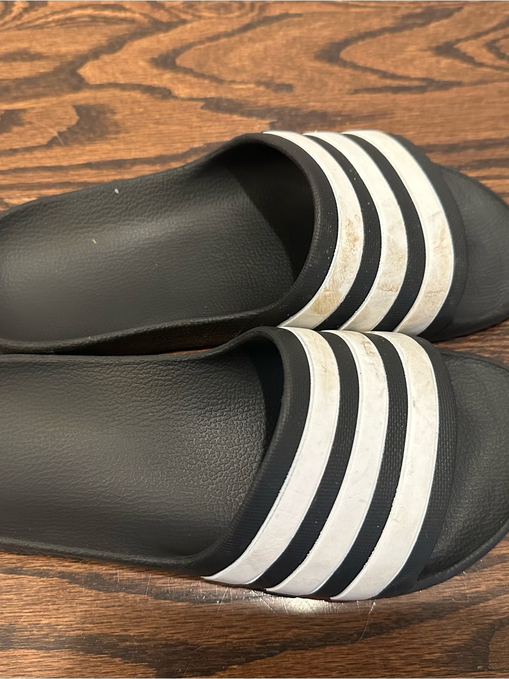 adidas Black Slides with White Three-Stripe Band